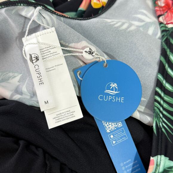 Cupshe Swimsuit M Floral Ruffle Wrap One Piece Tummy Control Tropical NEW - Picture 3 of 5